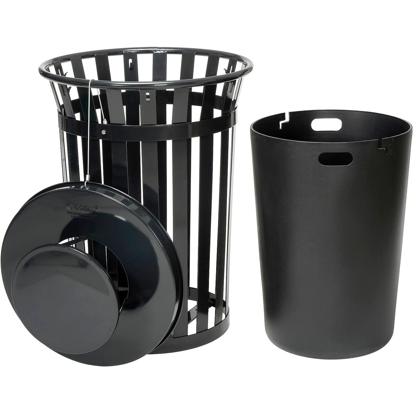 Global Industrial Heavy-Duty 36 Gallon Capacity Outdoor Metal Slatted Trash Receptacle with Rain