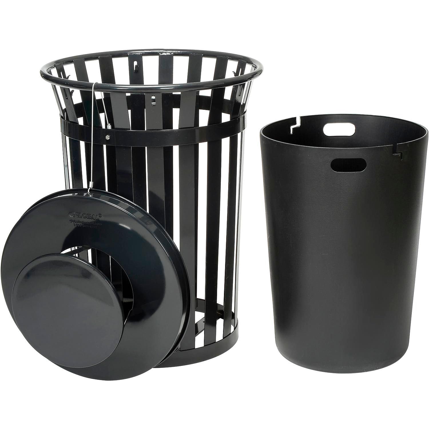 Global Industrial Heavy-Duty 36 Gallon Capacity Outdoor Metal Slatted Trash Receptacle with Rain