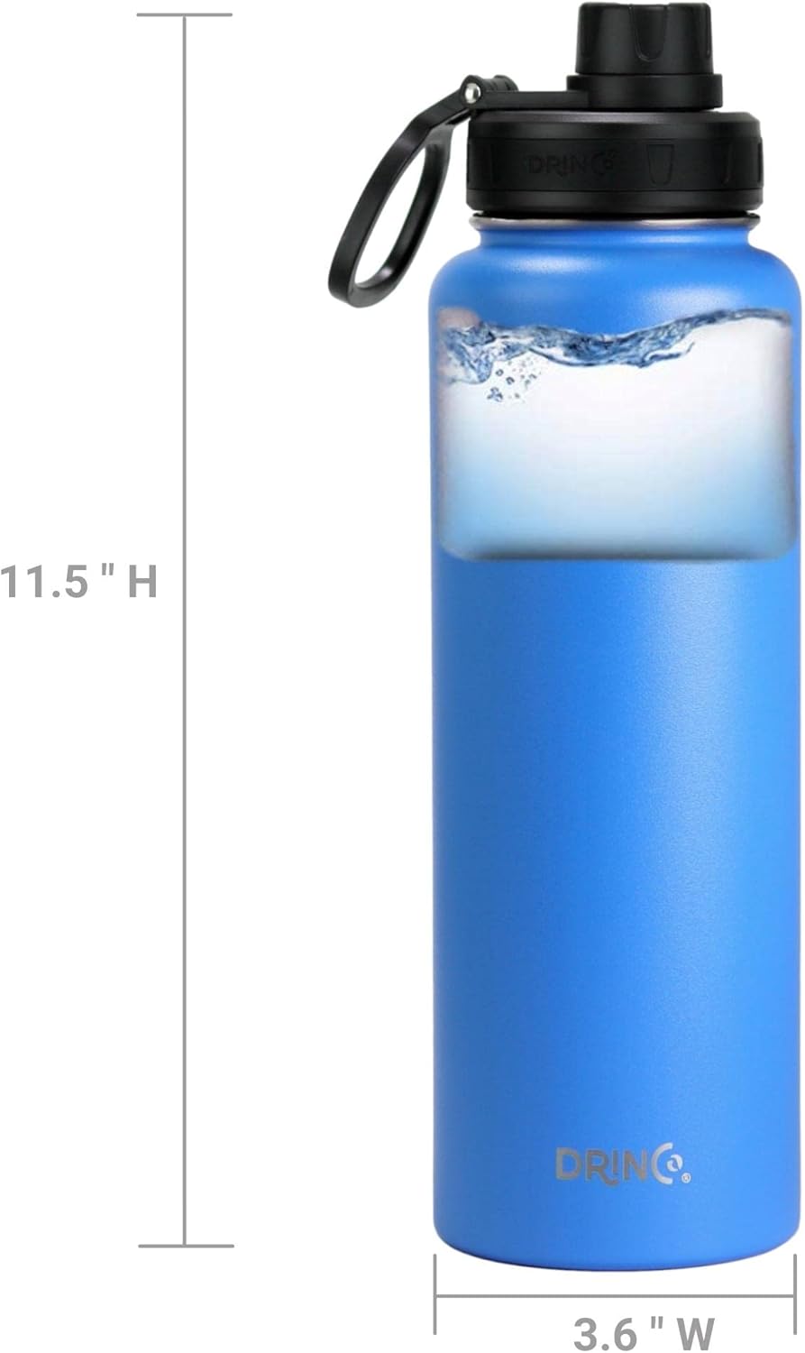 DRINCO Stainless Steel Water Bottle Spout Lid Vacuum Insulated Double Wall Water Bottle Wide Mouth