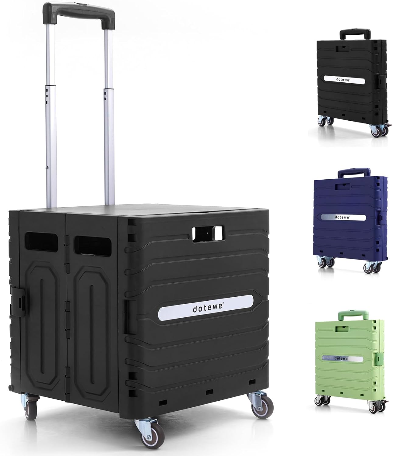 Folding Utility Cart Black Portable Rolling Crate Handcart Foldable Shopping Trolley Collapsible