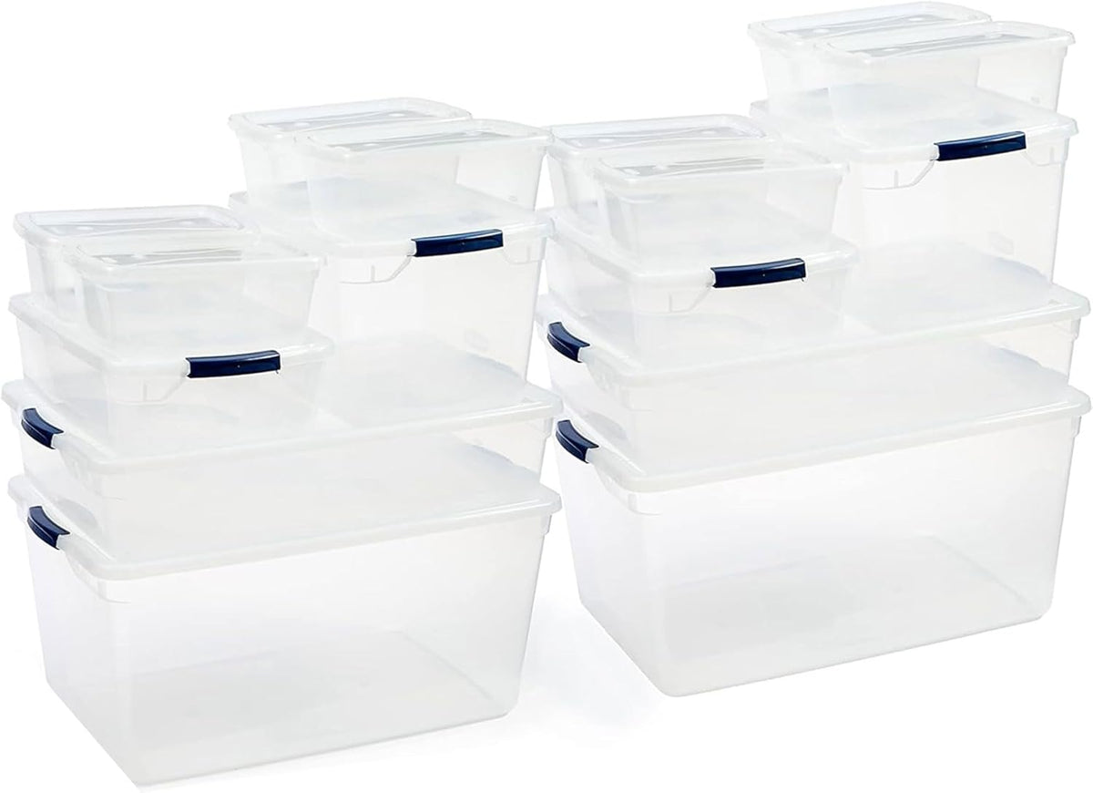 Rubbermaid Cleverstore Clear Dorm Variety 16-Pack, Made in USA, Stackable Large Clear Storage Bins