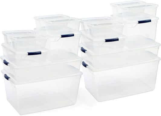 Rubbermaid Cleverstore Clear Dorm Variety 16-Pack, Made in USA, Stackable Large Clear Storage Bins
