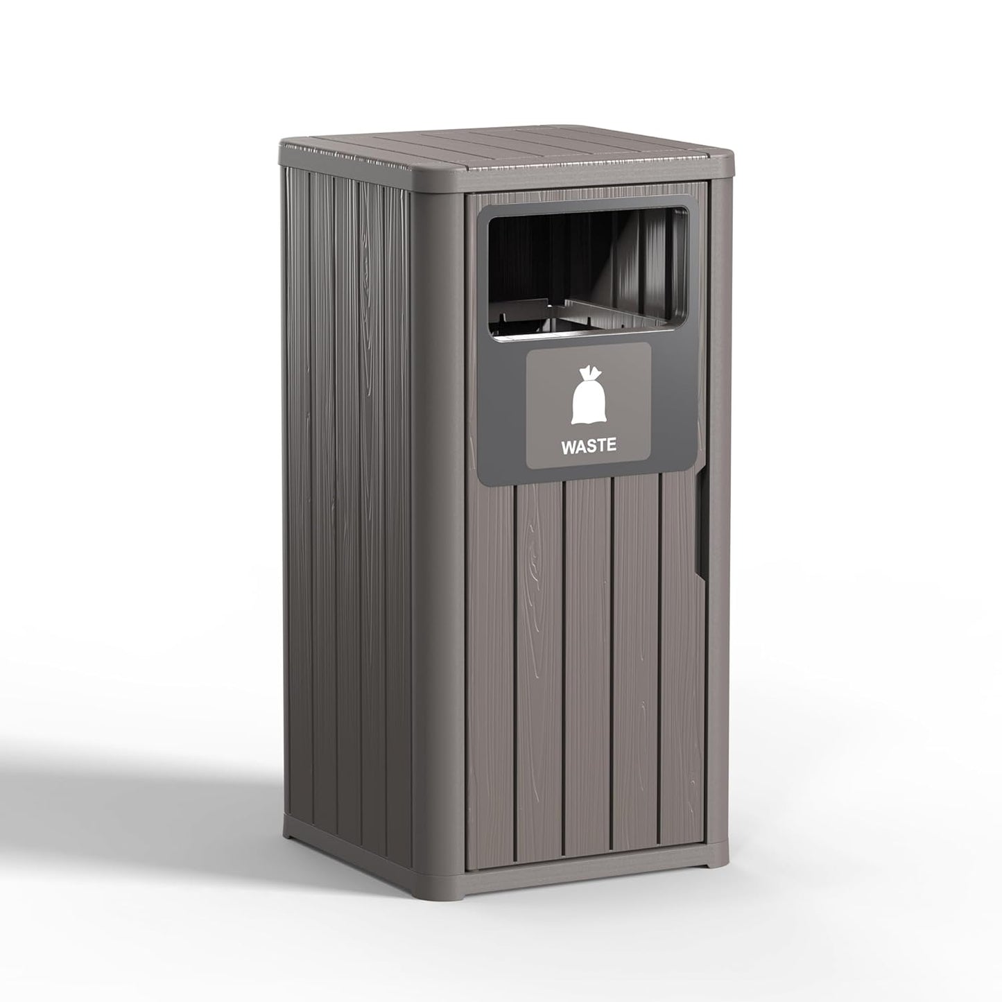 Outdoor Single Barrel Trash Can,Waterproof Resin Garbage Can with Garbage Labels,Durable Waste Bin