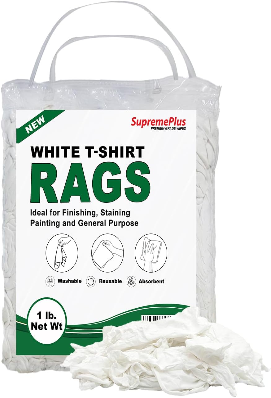 Premium White T-Shirt Cleaning Rags (1 lb. Bag) – White Cotton Rags for Cleaning, Staining