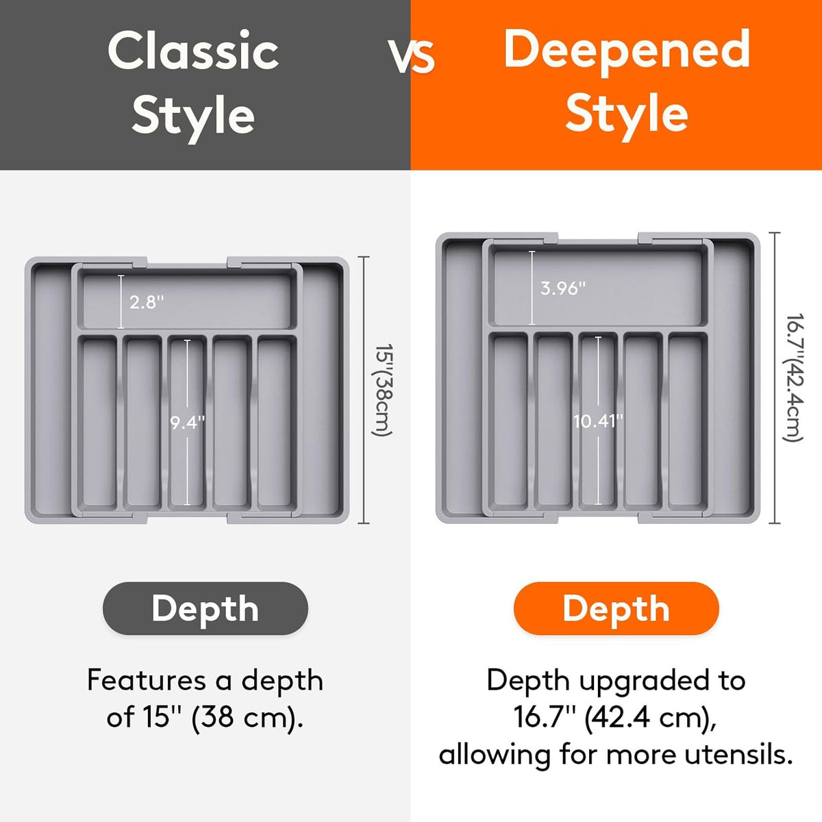 Lifewit Deep Silverware Drawer Organizer for Kitchen, Expandable Utensil Tray, Adjustable Flatware