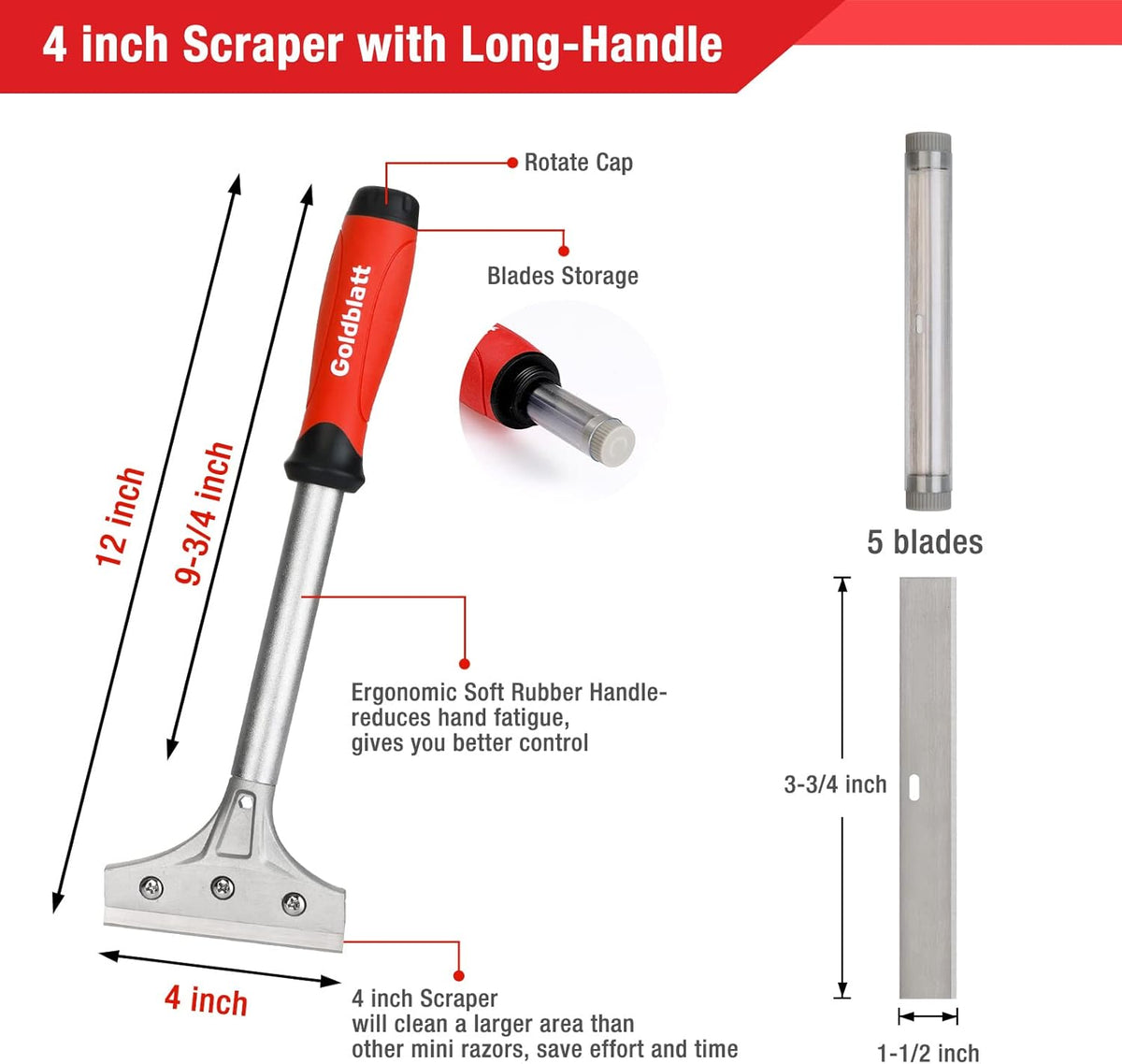 Goldblatt 2 Pieces Glass Scraper Set with 20-piece Blades - 4 Inch Industrial Floor Scraper Tool