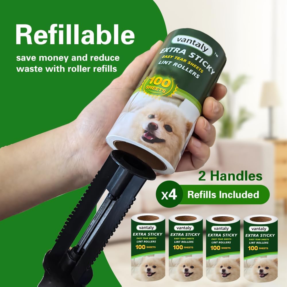 Lint Rollers for Pet Hair Extra Sticky, 600 Sheets Value Set Lint Roller with 2 Upgraded Handles, 6