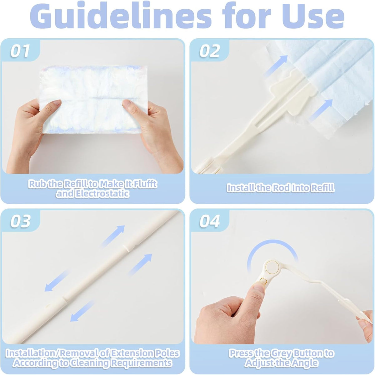 52 Count Disposable Duster Refills for Cleaning, 180° Dusters Refills Compatible with Swiffer