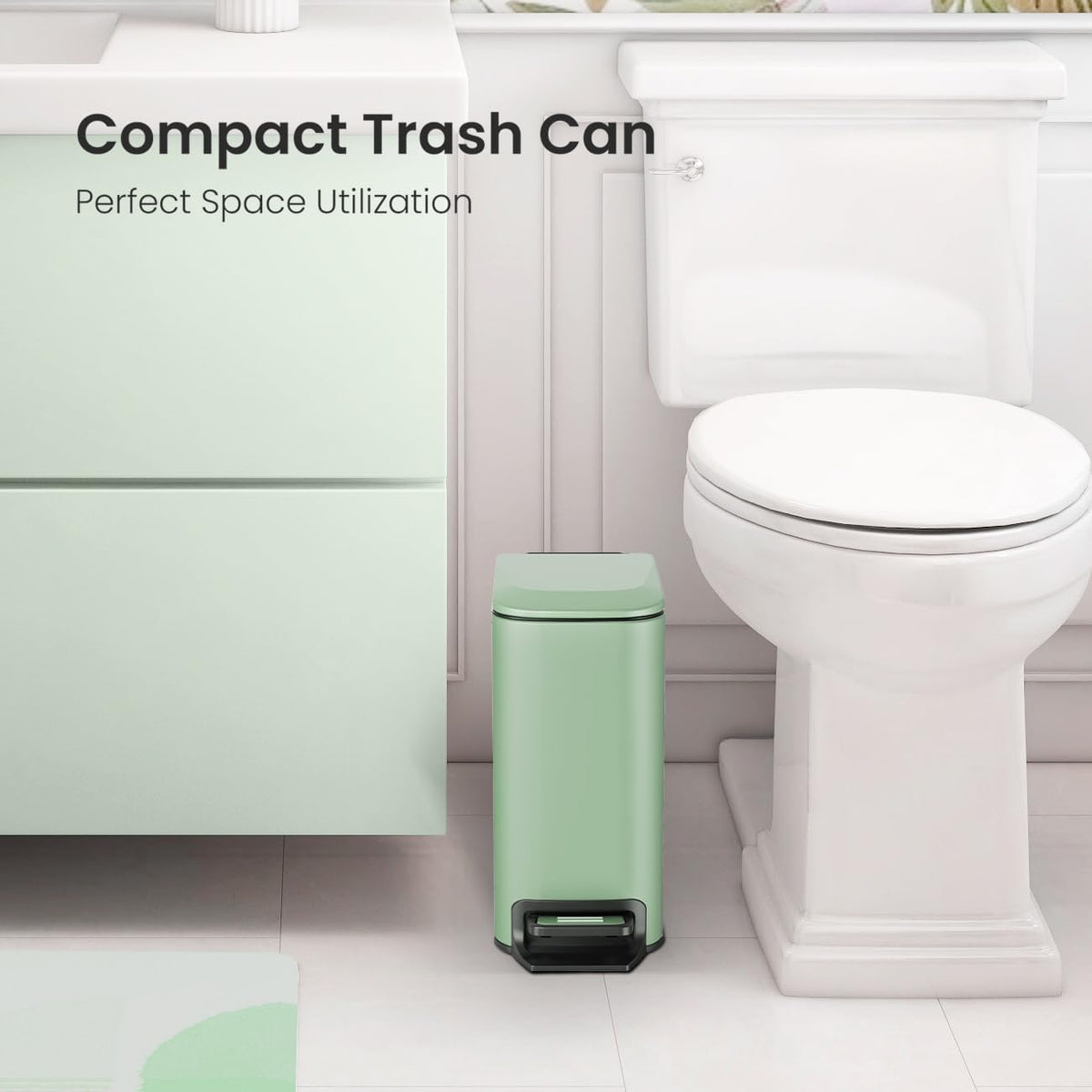 Cesun Small Bathroom Trash Can with Lid Soft Close, Step Pedal, 6 Liter / 1.6 Gallon Stainless