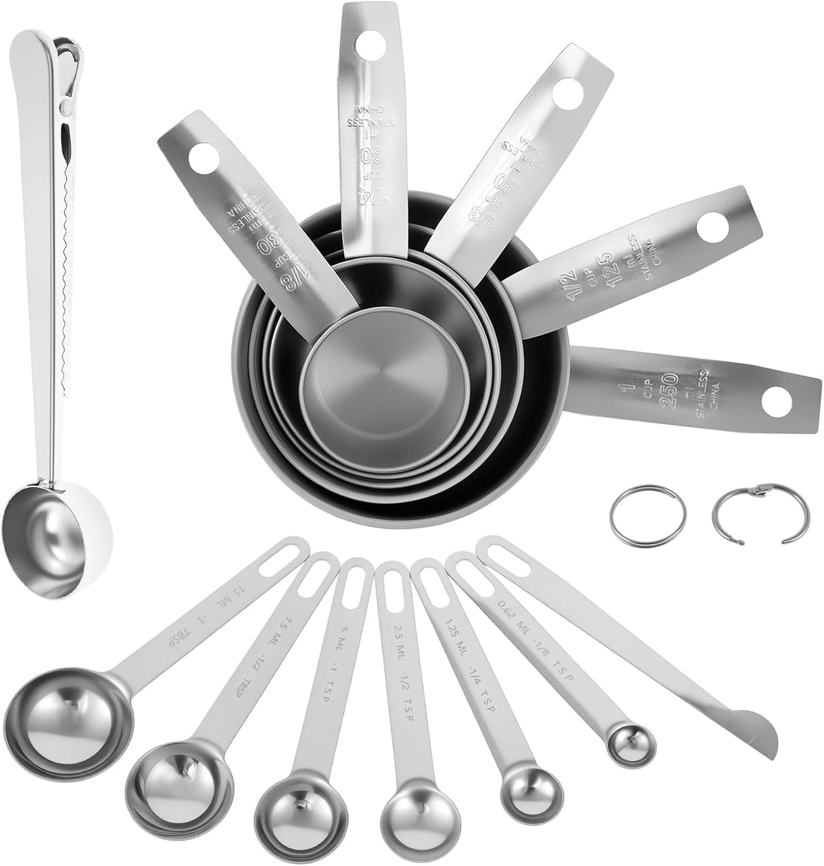 13PCS Measuring Cups and Spoons Set Stainless Steel Measuring Spoons and Cups Stackable Measuring