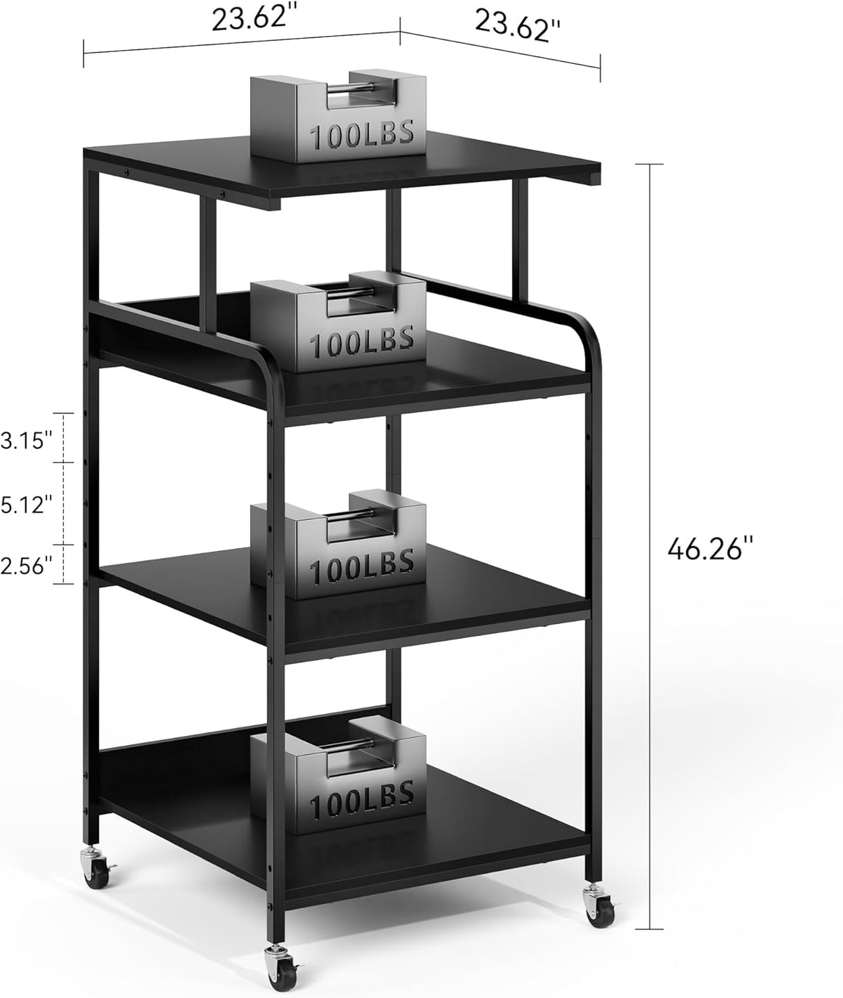 Extra Tall & Large Printer Stand, 24" x 24"x 46'' Height 4 Tier Metal Printer Table for Home