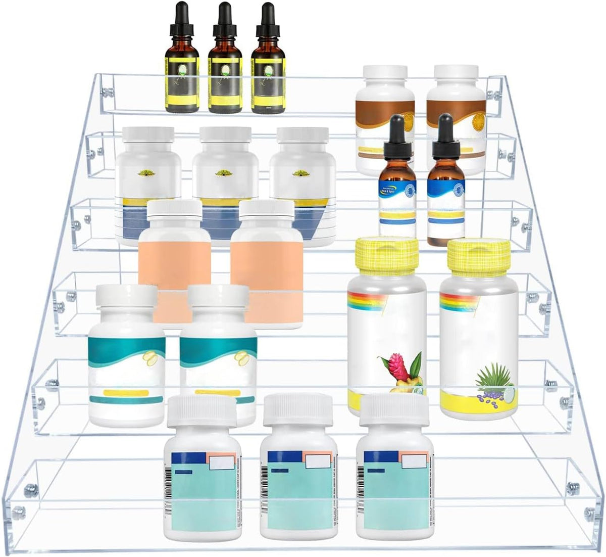 PMMASTO Tiered Spice Rack, Seasoning Organizer, Clear Acrylic Vertical Shelves Can Organizer for