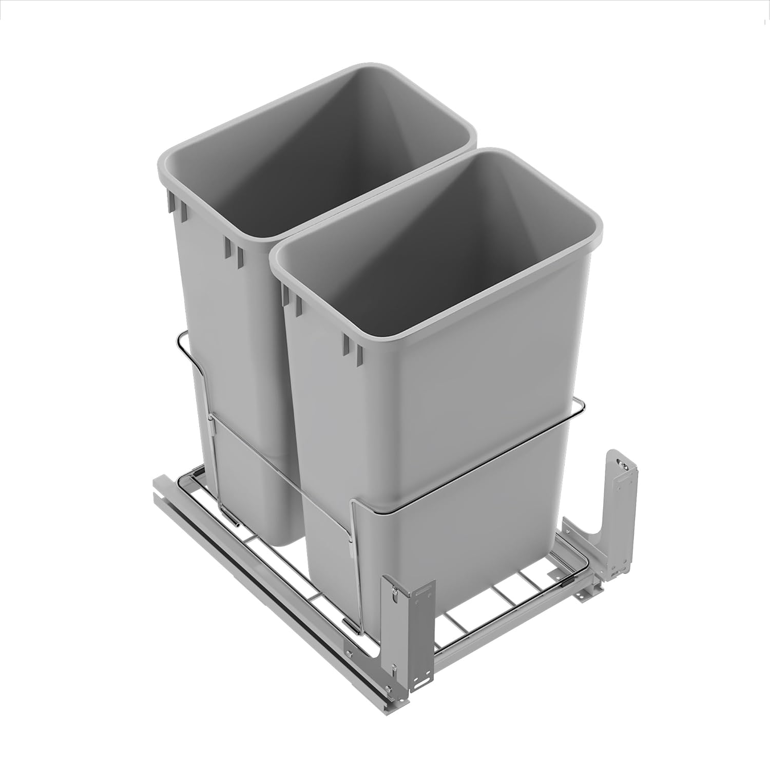 Dowell B18 Aluminum Base Wastebasket Pullout with Door Mount and Two 50Qt/13Gal Plastic Bins (4012
