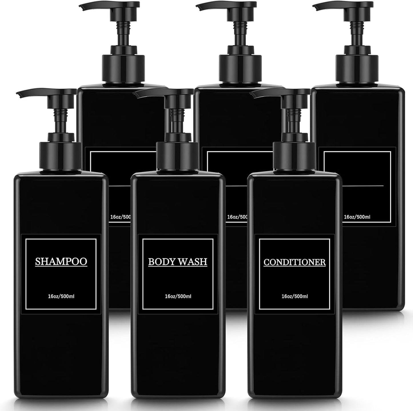 Tanlade 6 Pcs Shampoo and Conditioner Dispenser Bottles 16oz Modern Shower Soap Bottles with Pump