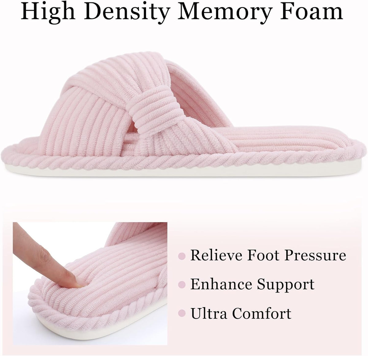 Evshine Summer House Slippers for Women Corduroy Cross Bow Indoor Slippers Open Toe Slip On Bedroom