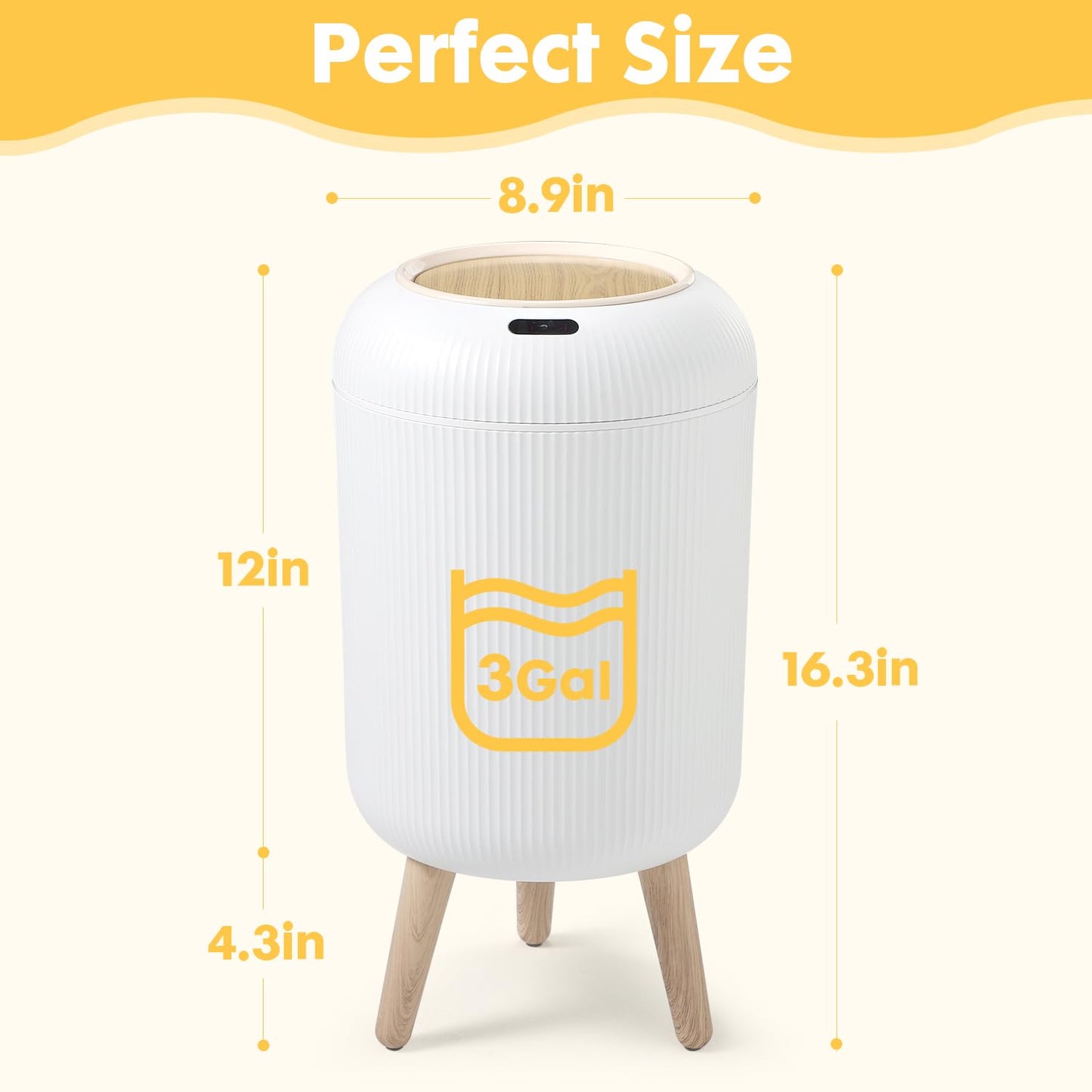 Automatic Motion Sensor Bathroom Trash Can with Lid, 3 Gallon / 11L Touchless Trash Garbage Bin