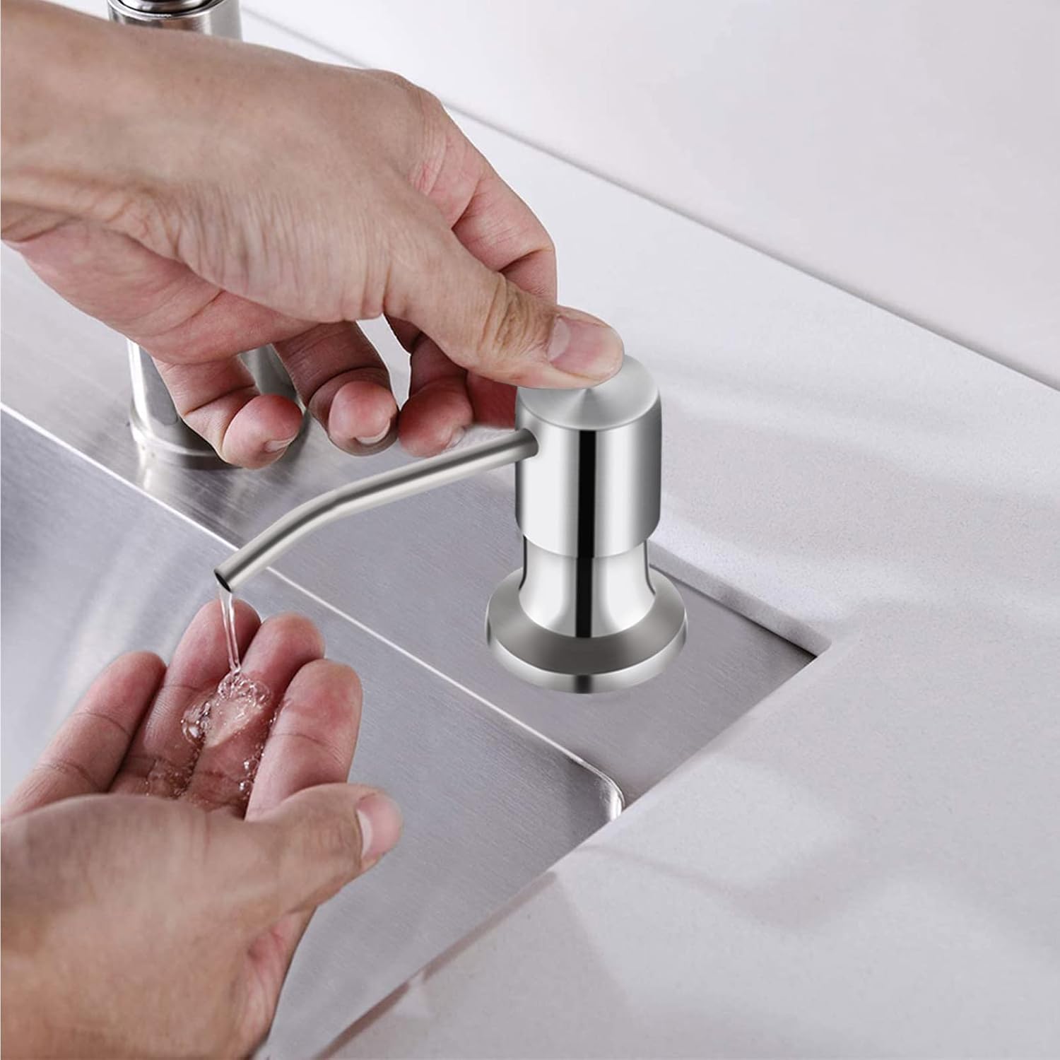 Kitchen Sink Soap Dispenser, Brushed Nickel Countertop Soap Dispenser Pump, 47" Silicone Extension