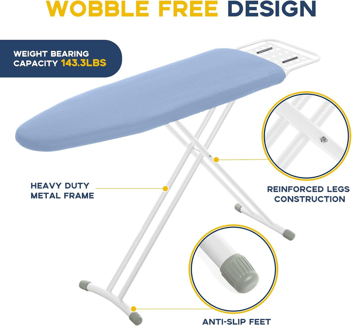 Full Size Ironing Board with Iron Rest, Heavy Duty Compact Ironing Board 43"x13" with Thick Cover