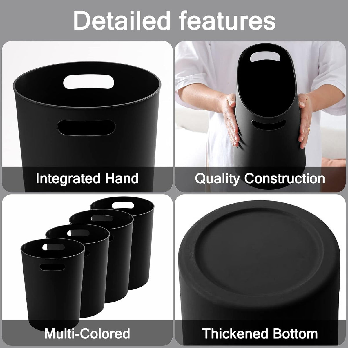4 Pack Small Trash Can for Bathroom - 3 Gallon/12-Liter Wastebasket, Round Plastic Garbage