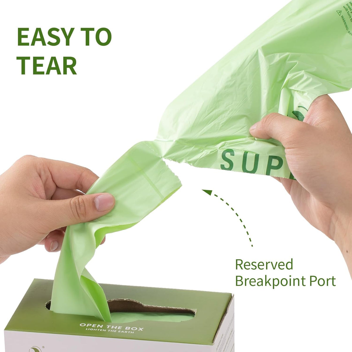 SUPERBIO 13 Gallon Flat Top Compostable Food Waste Bags, 50 Count, 2 Pack, 49.2L, 0.87 Mil, ASTM