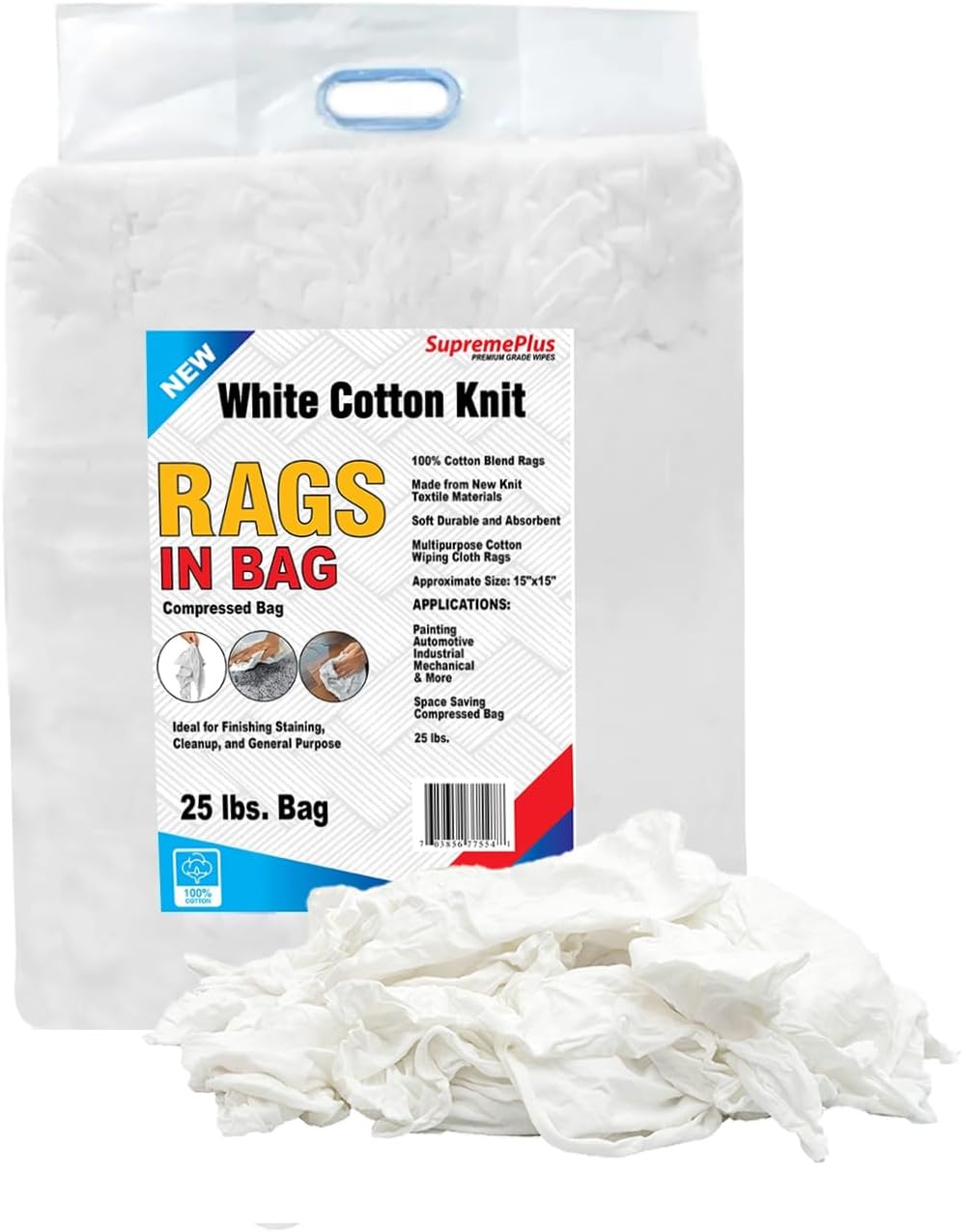 Premium White T-Shirt Cleaning Rags (600 lbs. Pallet 24x25 lbs. Bag of Rags) – White Cotton Rag for
