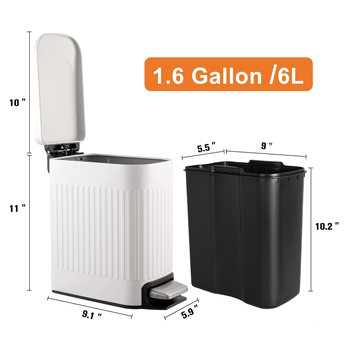 TrashAid Slim Bathroom Trash Can with Lid Soft Close, 6 Liter/1.6 Gallon Stainless Steel Small