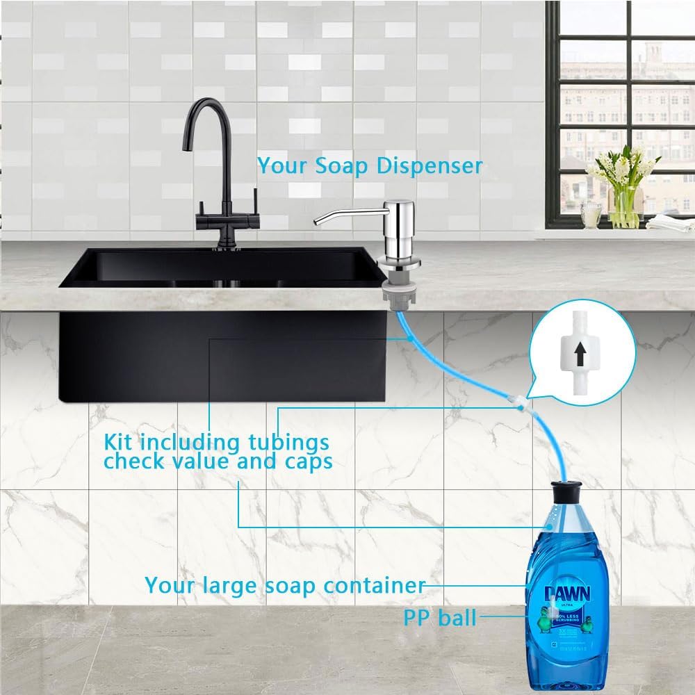 Soap Dispenser for Kitchen Sink, in Sink Soap Dispenser Pump, 47" Silicone Extension Tube Connect