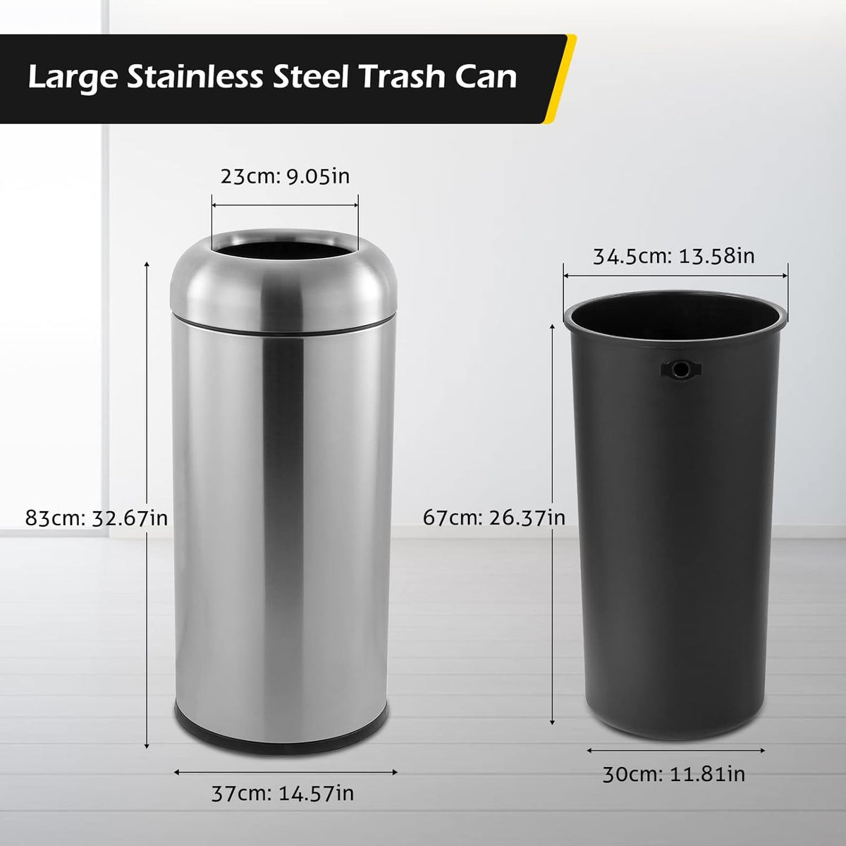 Dyna-Living Large Trash Can Outdoor Stainless Steel Garbage Can with Lid Open Top Tall Trash Bin