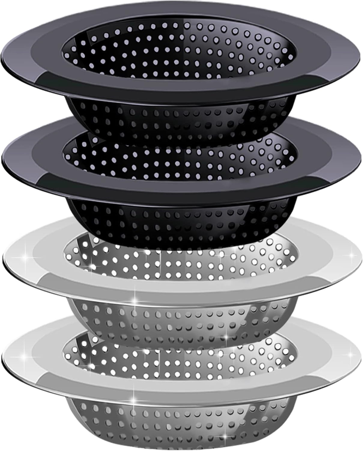 Kitchen Sink Drain Strainer, 4 Pack Stainless Steel and Black Mesh Sink Strainer for Kitchen with