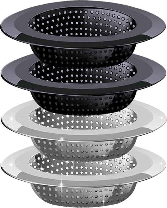 Kitchen Sink Drain Strainer, 4 Pack Stainless Steel and Black Mesh Sink Strainer for Kitchen with