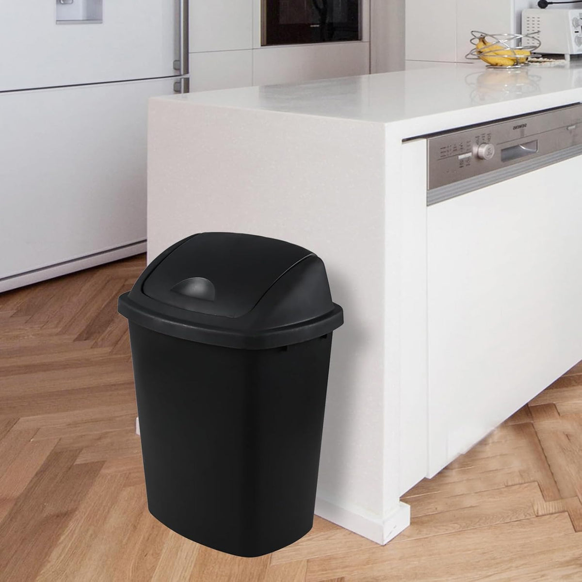 Zopnny 8 Gallon Plastic Swing Top Garag Bin, Lidded Wastebasket Trash Can for Kitchen or Workspace