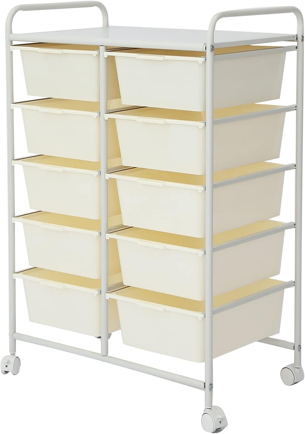 Rolling Cart with 10 Drawers, Plastic Drawer Cart with Metal Frame, Multipurpose Art Craft Cart