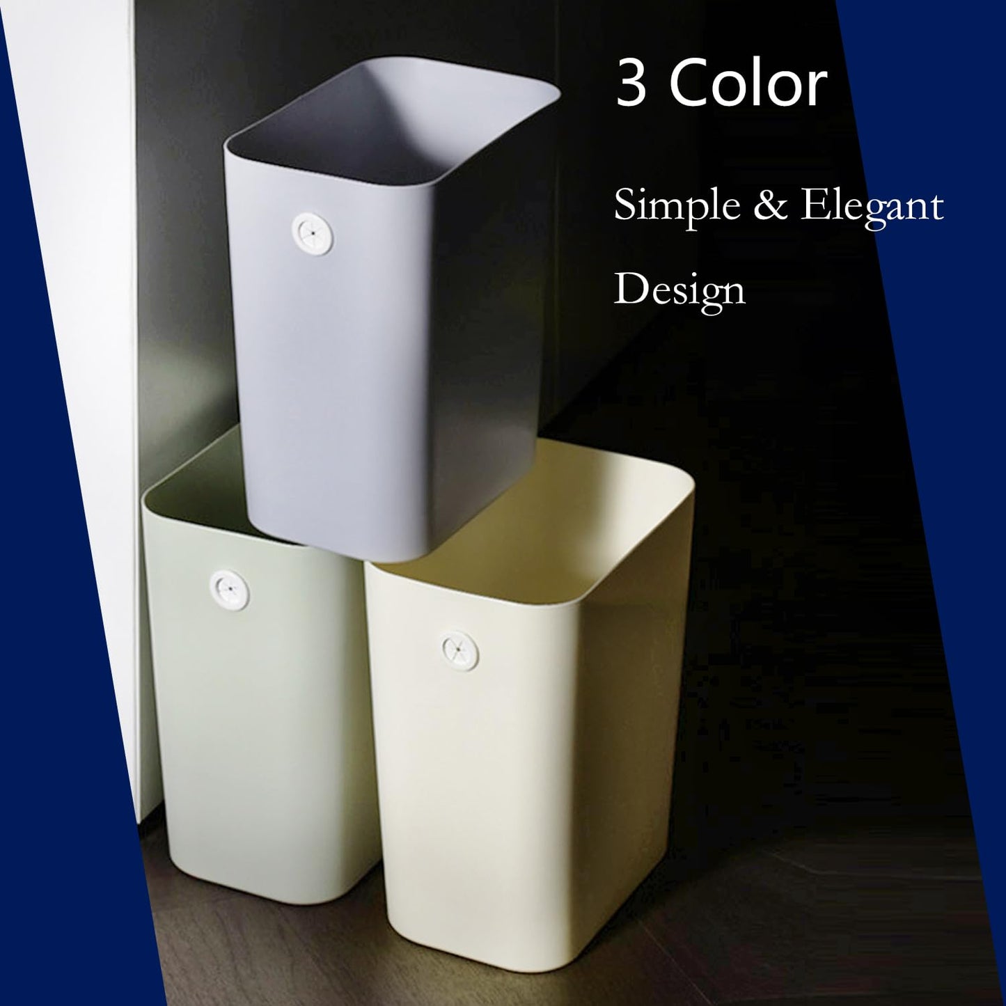 Rectanglar Small Trash Can 3 Pack, 3 Gallon/12 L Office Garbage Can Wastebasket, for Bedroom