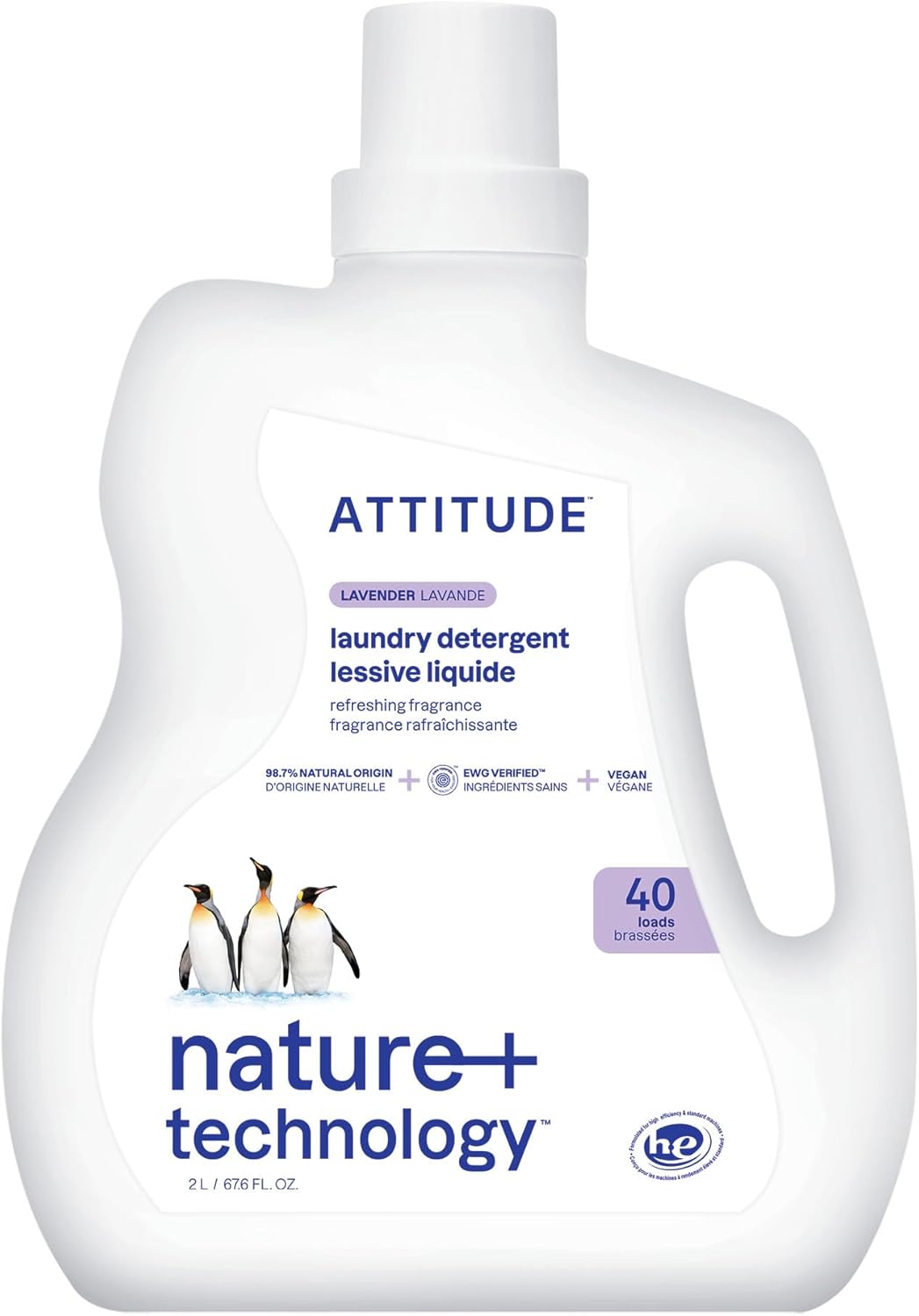 ATTITUDE Liquid Laundry Detergent, EWG Verified, HE Compatible, Plant-Based & Vegan, Natural