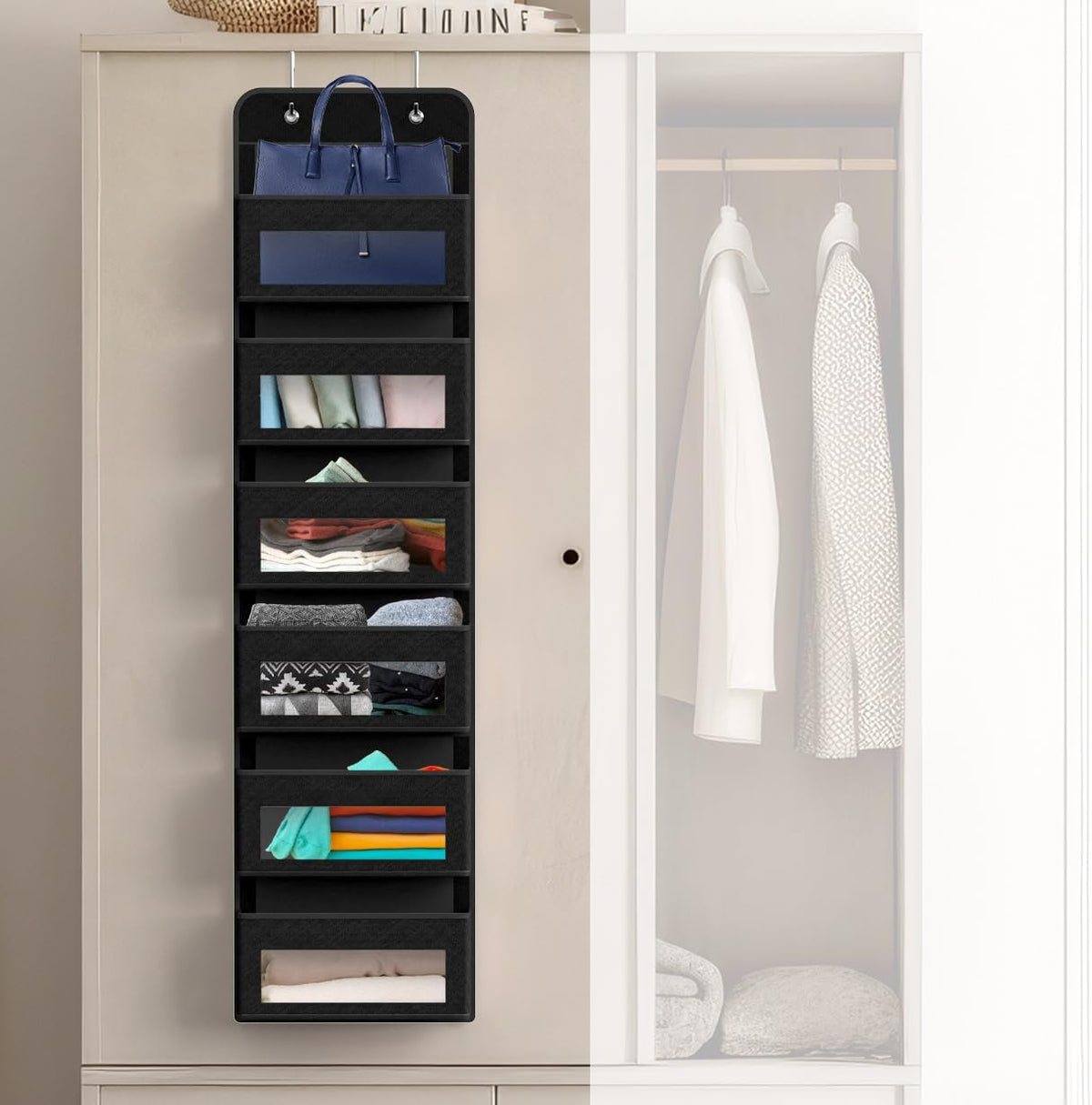 Simple Houseware 6 Clear Window Pocket Over Closet Door Storage Hanging Organizer for Bedroom