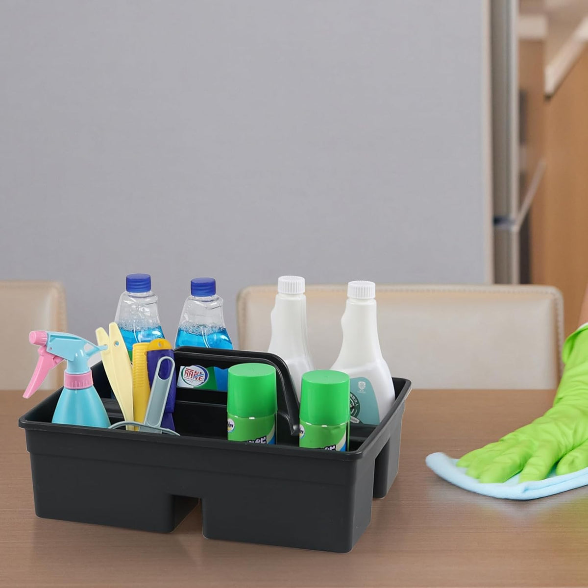 6 Pack Plastic Cleaning Caddy with Handle for Cleaning Supplies, Gray Plastic Carry Caddy Cleaning