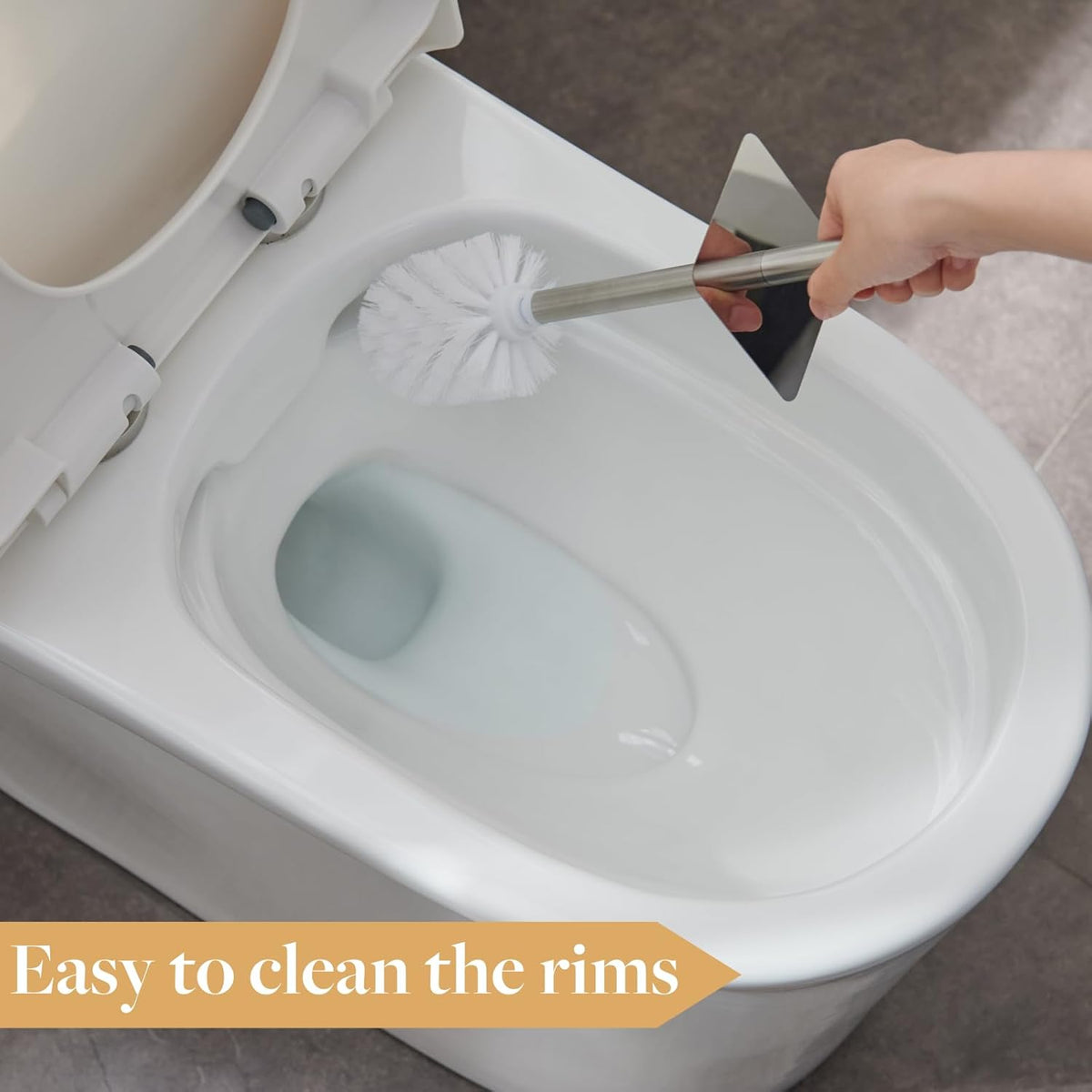 GOBAM Bamboo Toilet Bowl Cleaner with Holder for All Toilet Types, Hidden Stainless Steel Toilet