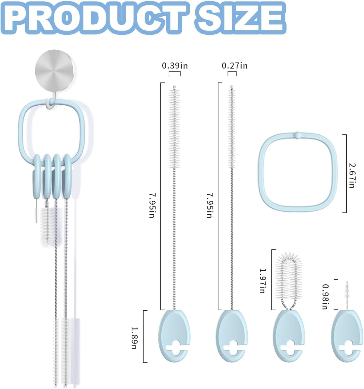 YOTIME Standing Straw Cleaner Brush Set, 4in1 Reusable Straw Brushes with Holder Ring, for Wide and