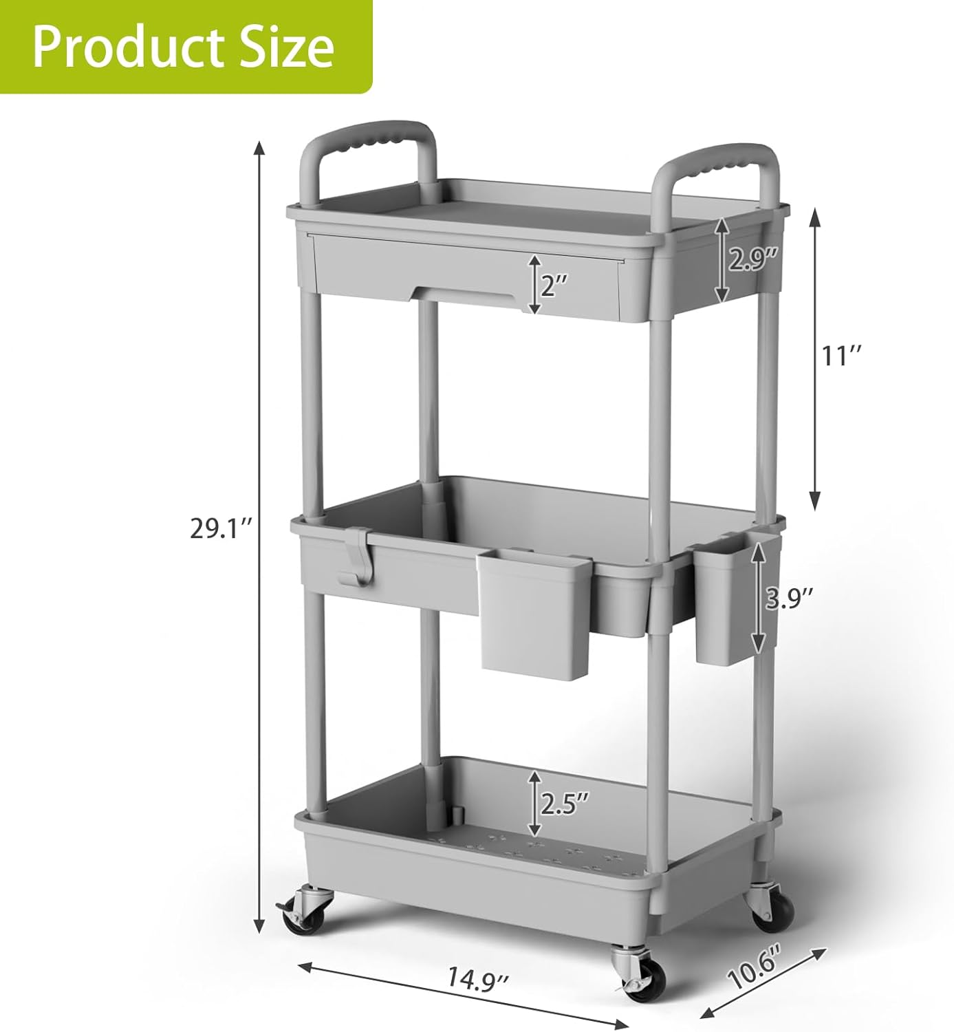 3 Tier Rolling Cart Organizer,Laundry Room Bathroom Organizers and Storage Office Shelves Mobile