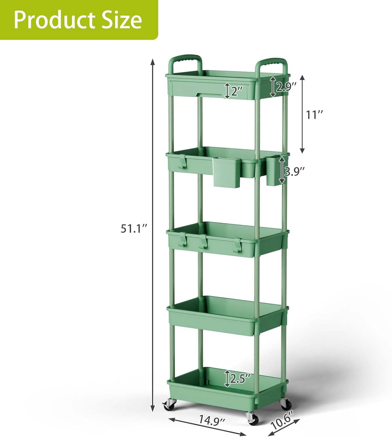 5 Tier Rolling Cart Organizer,Bathroom Cart Organizers with Wheels Laundry Room Organization Mobile
