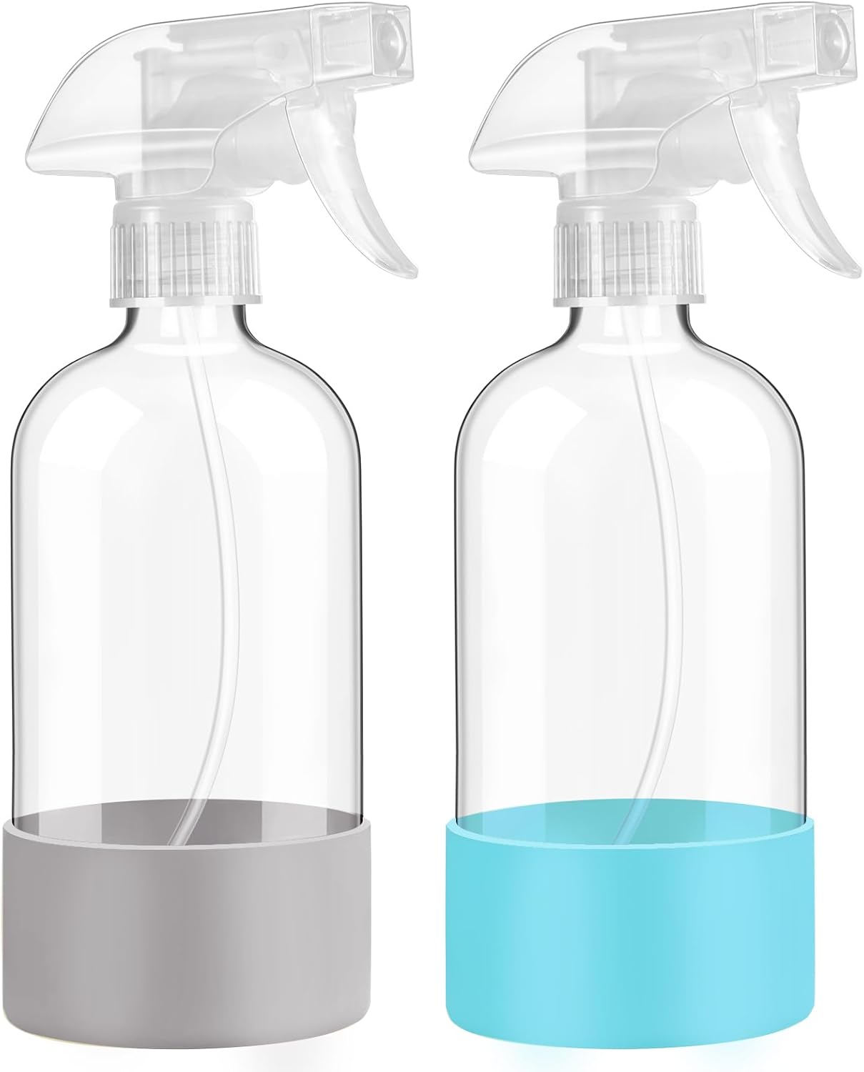 Glass Spray Bottles with Silicone Sleeve Protection, 16 oz 2 Pack, Empty Refillable Containers