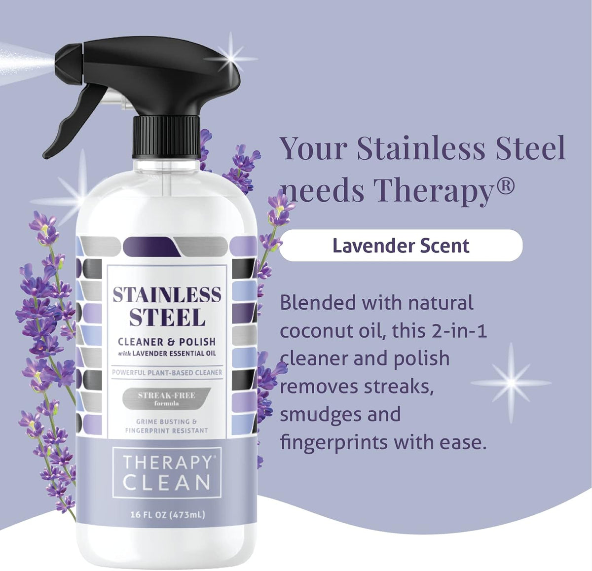 Therapy Stainless Steel Cleaner Bulk Refill - 64 oz. - Streak-Free, Removes Fingerprints and Water