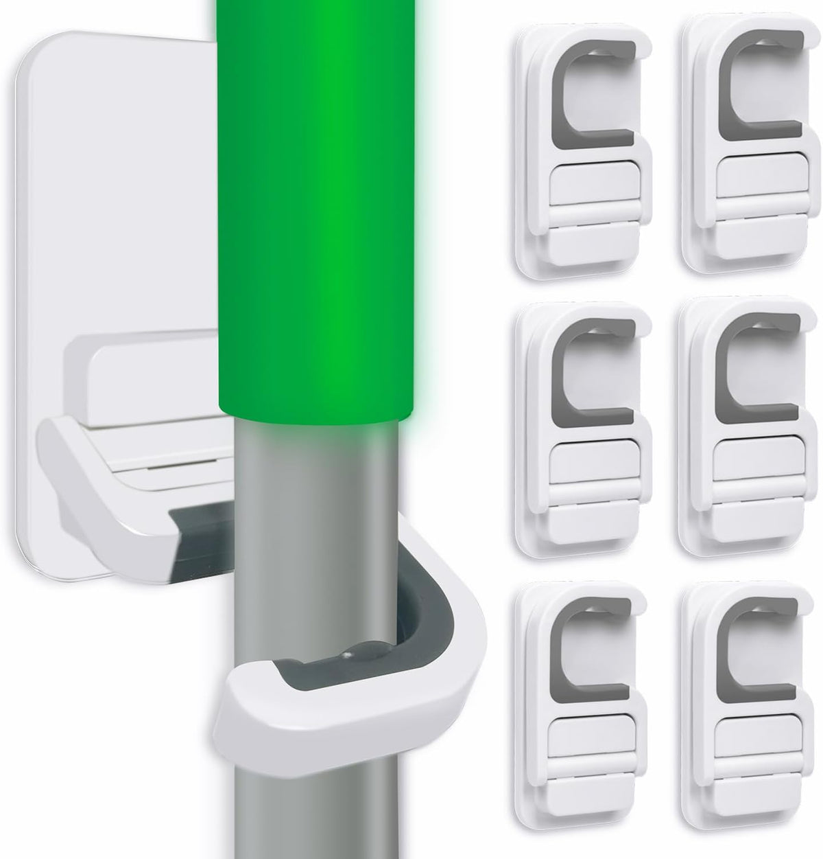 6 pack Broom Holder Wall Mount Mop Holder Broom and Mop Gripper Self Adhesive Peel and Stick