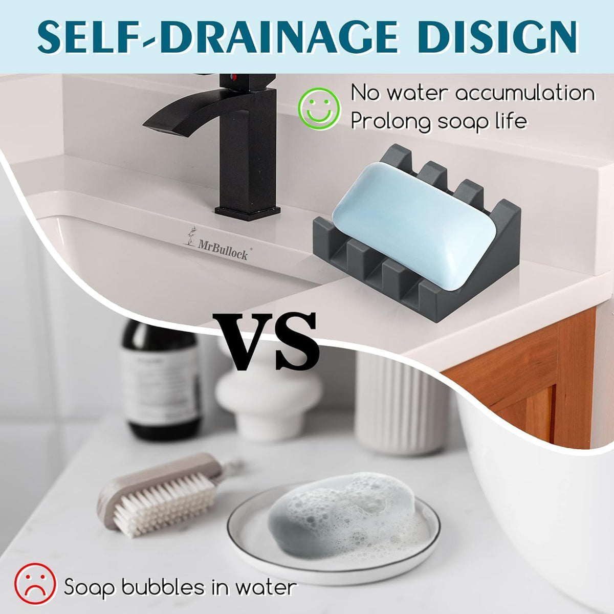Silicone Soap Dish for Bar Soap Holder for Shower Bathroom Self Draining Waterfall Drying Tray Keep