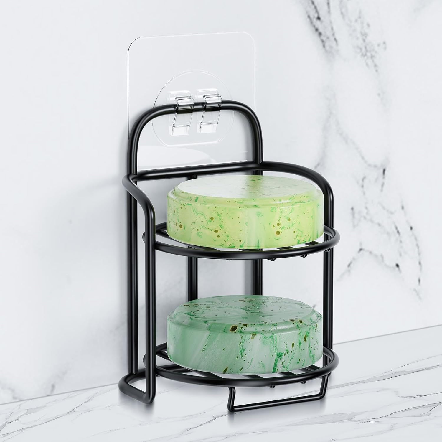 2-Tier Shower Soap Shampoo Bar Holder, Self Adhesive & Freestanding Draining Soap Dish Caddy for