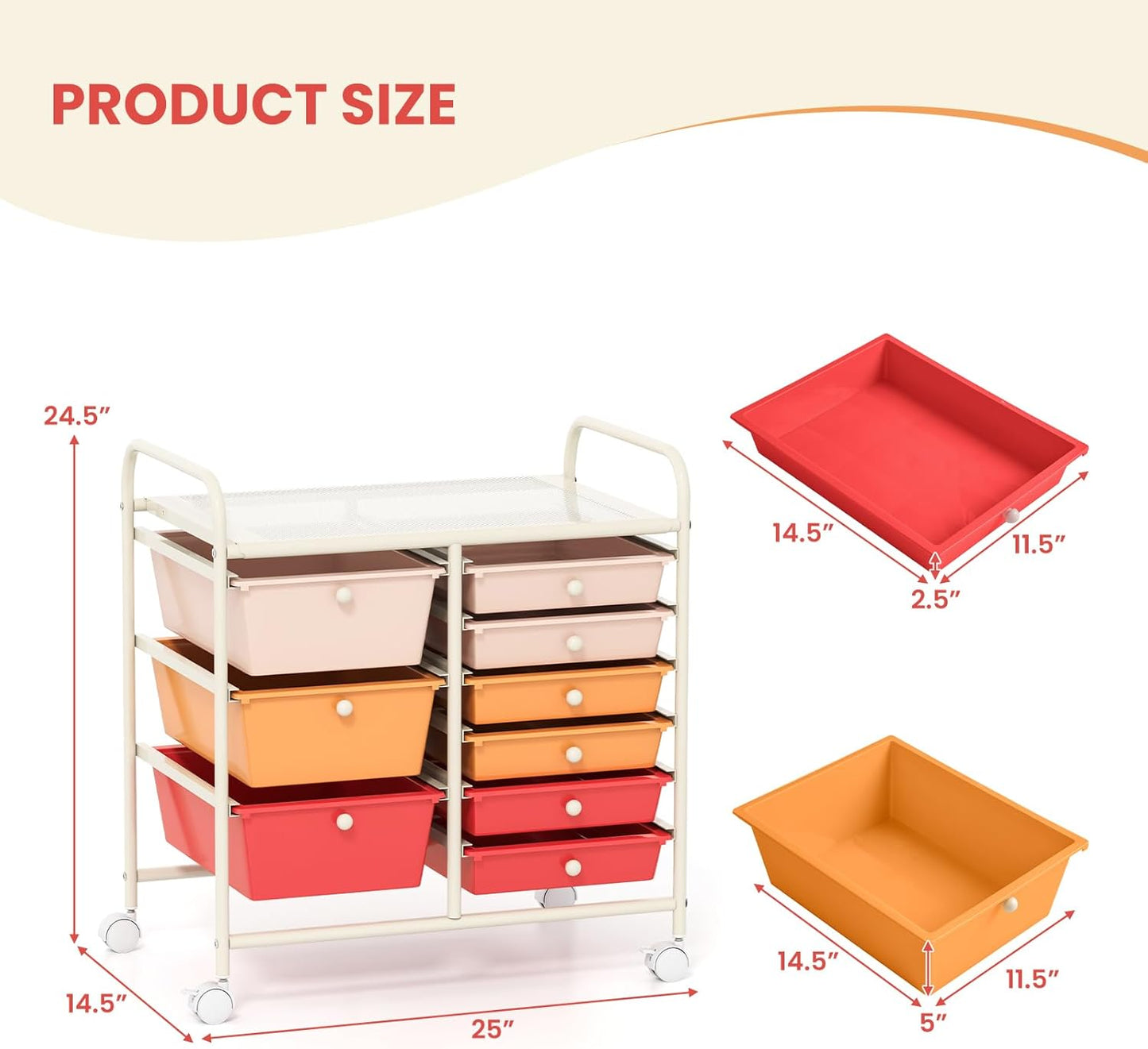 GOFLAME 9-Drawer Rolling Storage Cart, Mobile Utility Cart with Removable Drawers & Metal Frame
