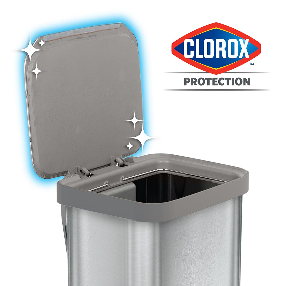 Glad Stainless Steel Step Trash Can, Series 2 with Clorox Protection - Large Metal Kitchen Garbage