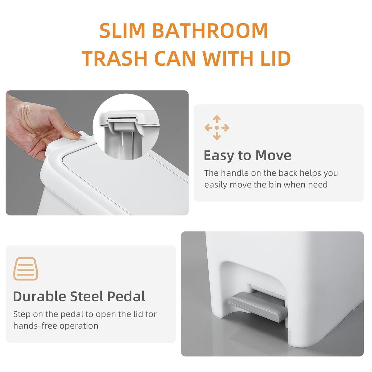 MOPALL Small Bathroom Trash Can with Lid Soft Close, Garbage Can with Press Top Lid & Foot Pedal