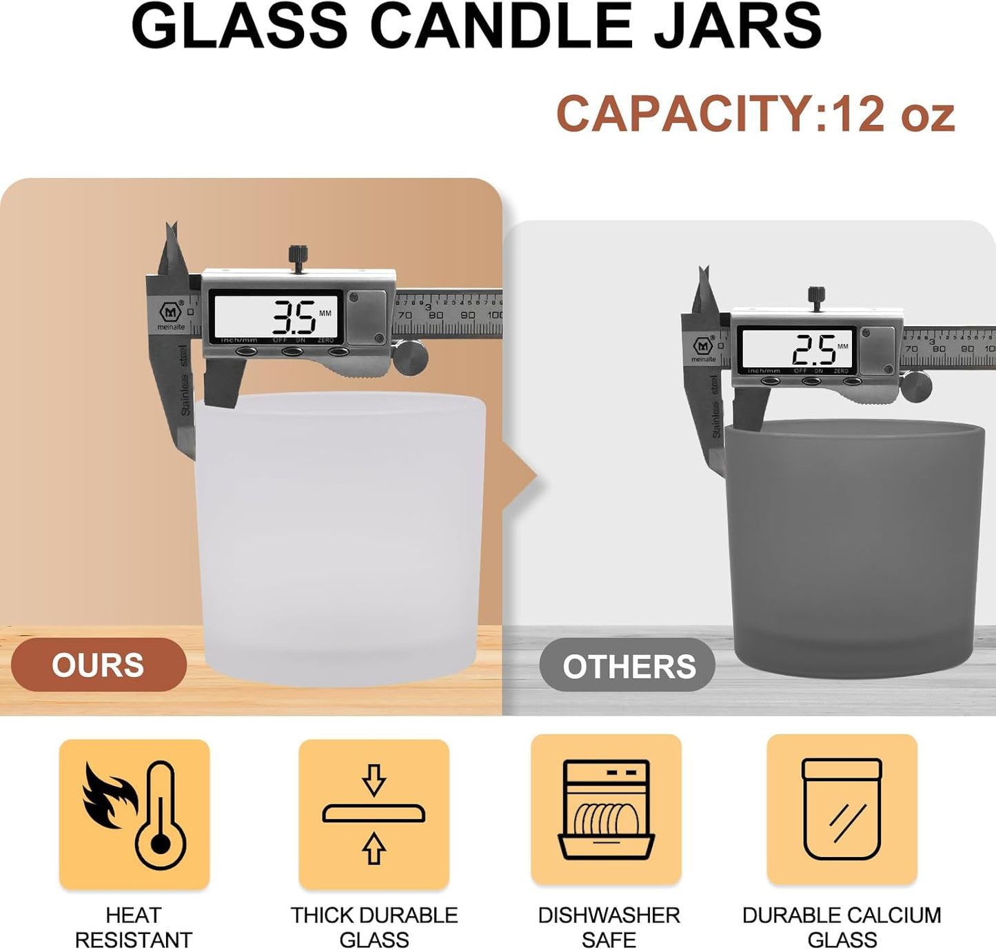 12 OZ Thick Candle Jars for Making Candles 12 Pcs, Empty Jars with Wood Lids for Spice Jars, Sample