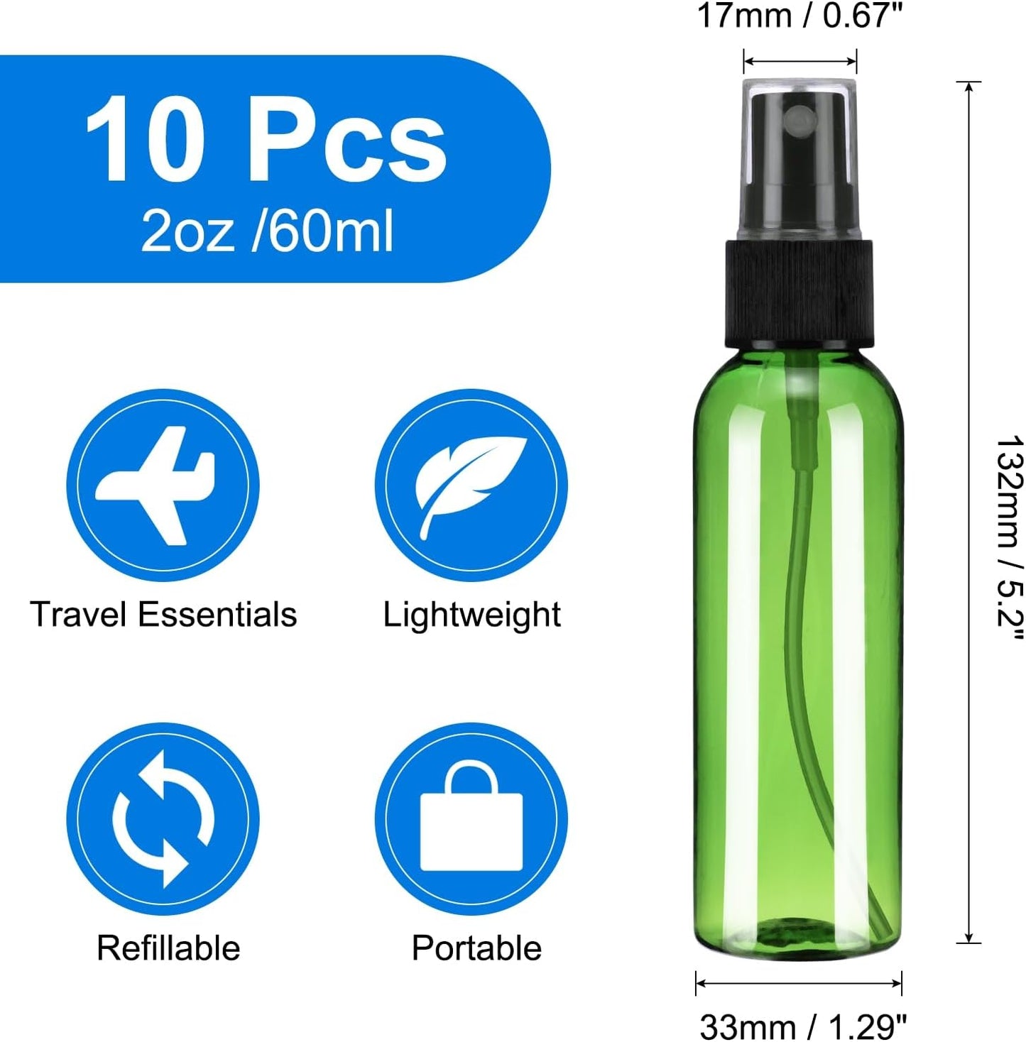 uxcell 10Pack Spray Bottles, 2 Oz/60ML Reusable Clear Empty Mist Plastic Mini Travel Bottle
